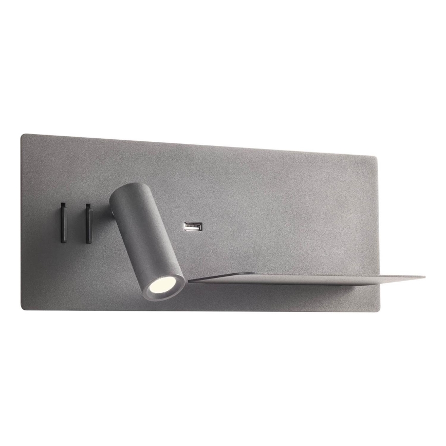Redo 01-3316 - LED sieninis akcentinis šviestuvas BROOK LED/8W/230V + LED/3W USB CRI 90 juoda dešinė