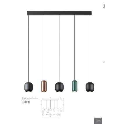 Redo 01-3481 - Pakabinamas sietynas BOOM 5xGU10/10W/230V juoda/žalia/ruda