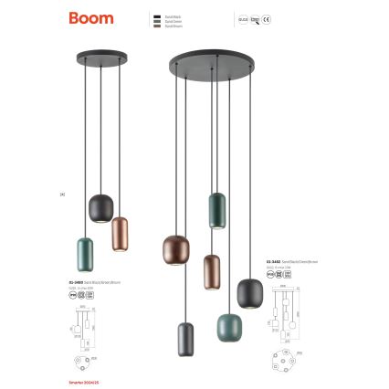 Redo 01-3482 - Pakabinamas sietynas BOOM 6xGU10/10W/230V diametras 48 cm juoda/žalia/ruda