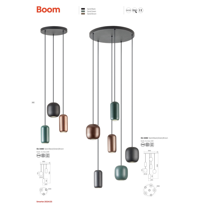 Redo 01-3482 - Pakabinamas sietynas BOOM 6xGU10/10W/230V diametras 48 cm juoda/žalia/ruda
