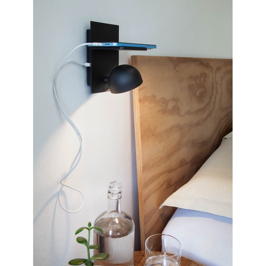 Redo 01-3491 - LED sieninis akcentinis šviestuvas SEIBI LED/7W/230V USB CRI 90 juoda