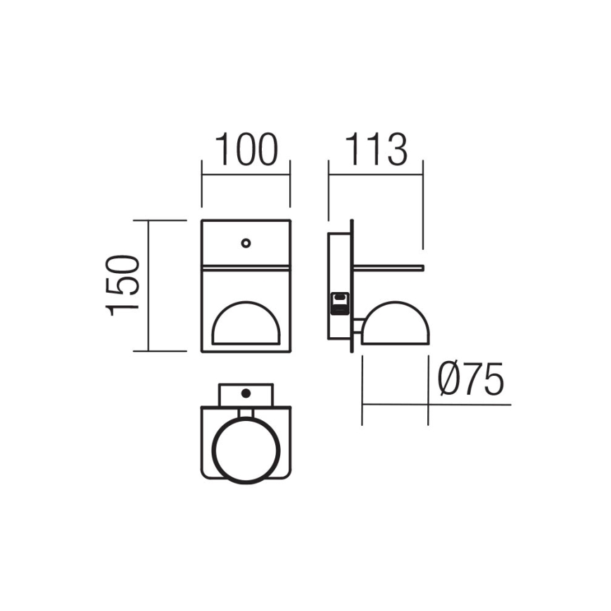 Redo 01-3491 - LED sieninis akcentinis šviestuvas SEIBI LED/7W/230V USB CRI 90 juoda
