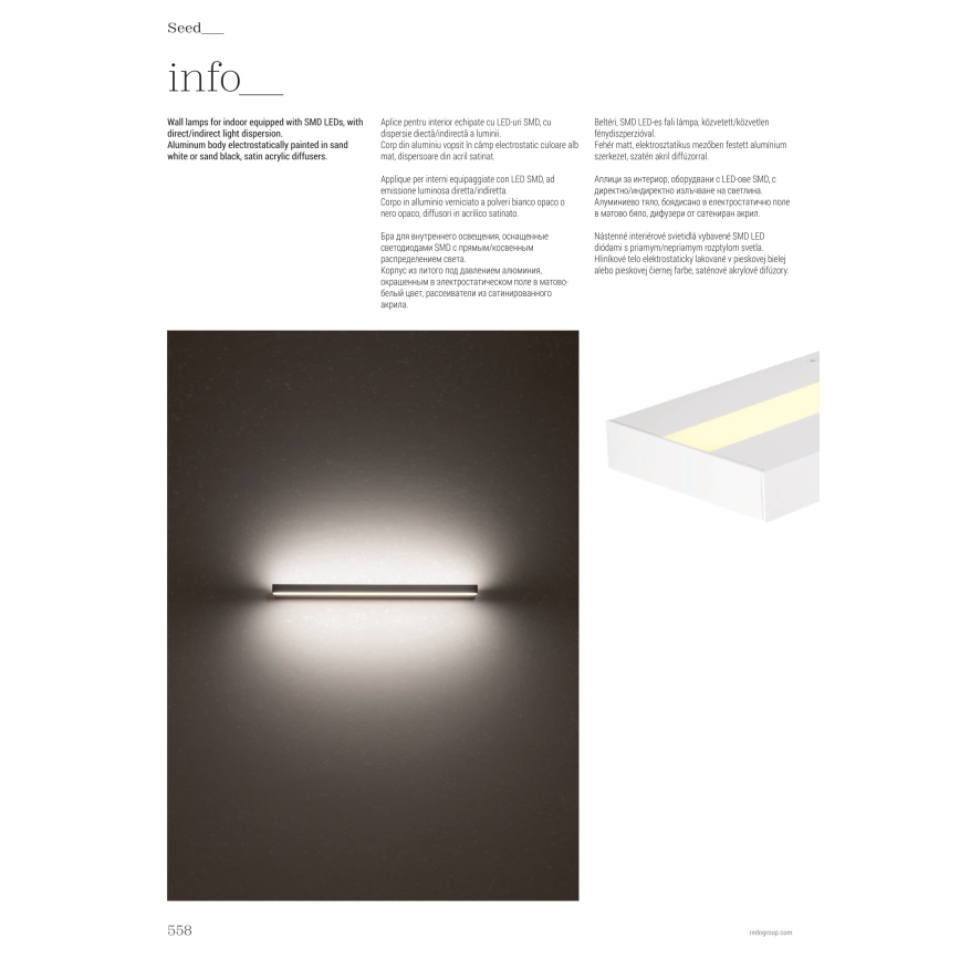 Redo 01-3555 - LED sieninis šviestuvas SEED LED/30W/230V juoda