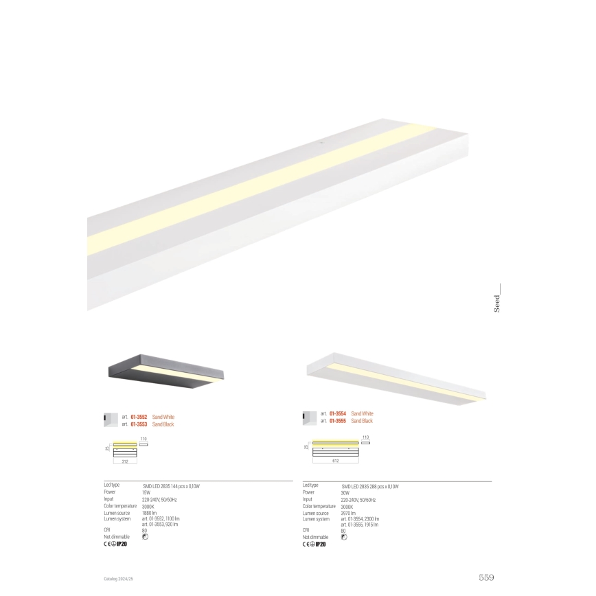 Redo 01-3555 - LED sieninis šviestuvas SEED LED/30W/230V juoda