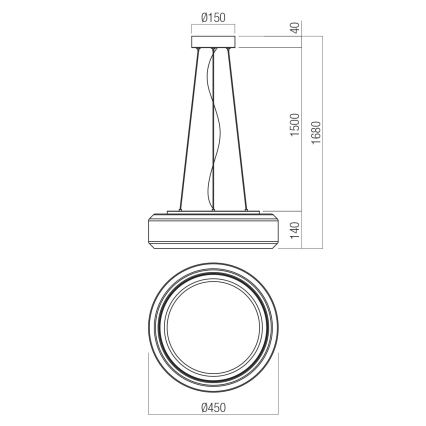 Redo 01-3592 - LED Pakabinamas sietynas SOLERA LED/36W/230V diametras 45 cm CRI 93 3000/4000K pilka