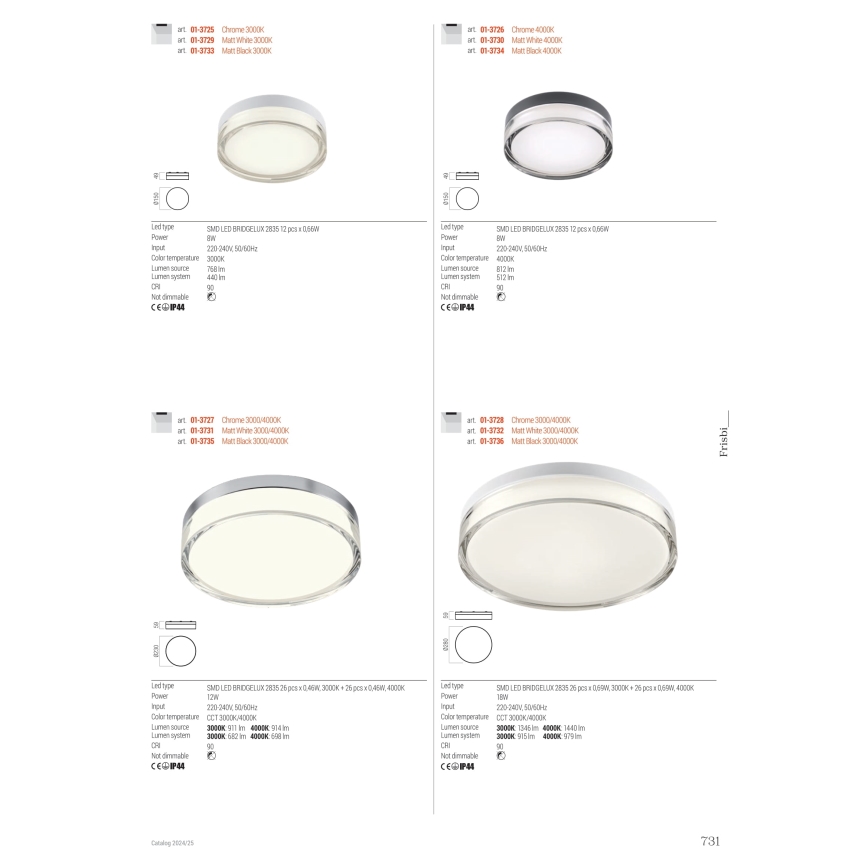 Redo 01-3735 - LED lubinis vonios šviestuvas FRISBI LED/12W/230V diametras 23 cm CRI 90 3000/4000K IP44 juoda