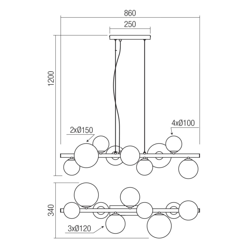 Redo 01-3989 - Pakabinamas sietynas ASTRA 9xG9/8W/230V juoda