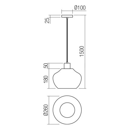 Redo 01-4046 - Pakabinamas sietynas ATLANTIS 1xE27/42W/230V diametras 26 cm juoda