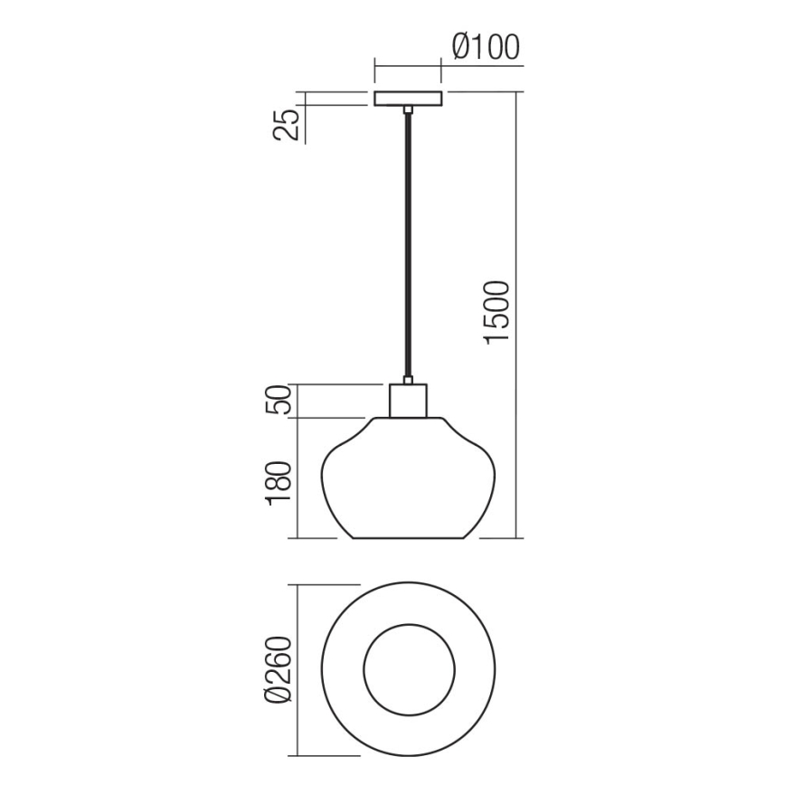 Redo 01-4046 - Pakabinamas sietynas ATLANTIS 1xE27/42W/230V diametras 26 cm juoda