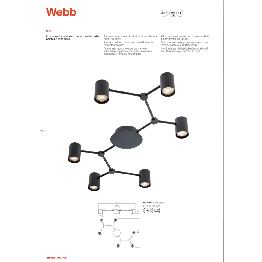 Redo 01-4048 - Akcentinis apšvietimas WEBB 6xGU10/10W/230V juoda