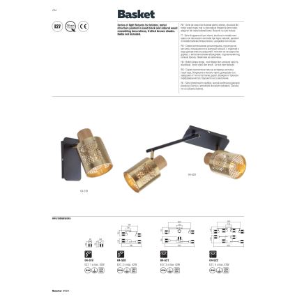 Redo 04-522 - Ant pagrindo montuojamas sietynas BASKET 4xE27/42W/230V bronzos