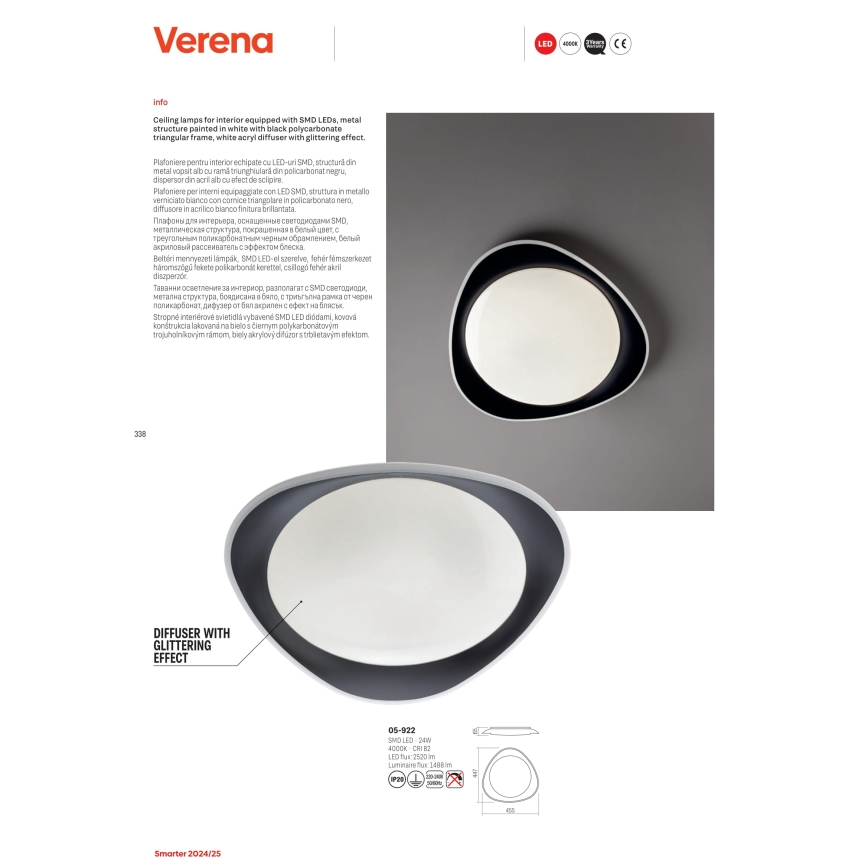 Redo 05-922 - LED lubinis šviestuvas VERENA LED/24W/230V antracitas