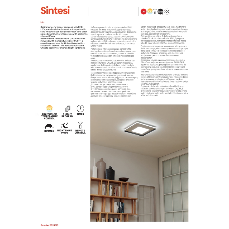 Redo 05-959 - LED Pritemdomas lubinis šviestuvas SINTESI LED/45W/230V diametras 45 cm 3000-6000K + nuotolinio valdymo pultas