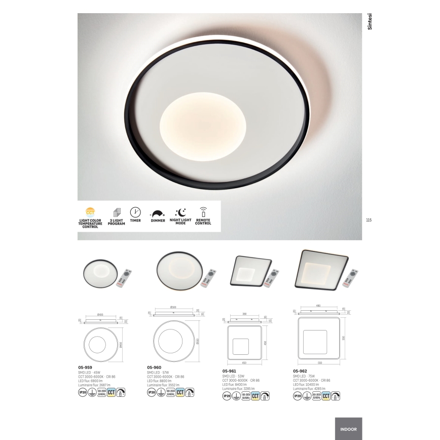 Redo 05-959 - LED Pritemdomas lubinis šviestuvas SINTESI LED/45W/230V diametras 45 cm 3000-6000K + nuotolinio valdymo pultas