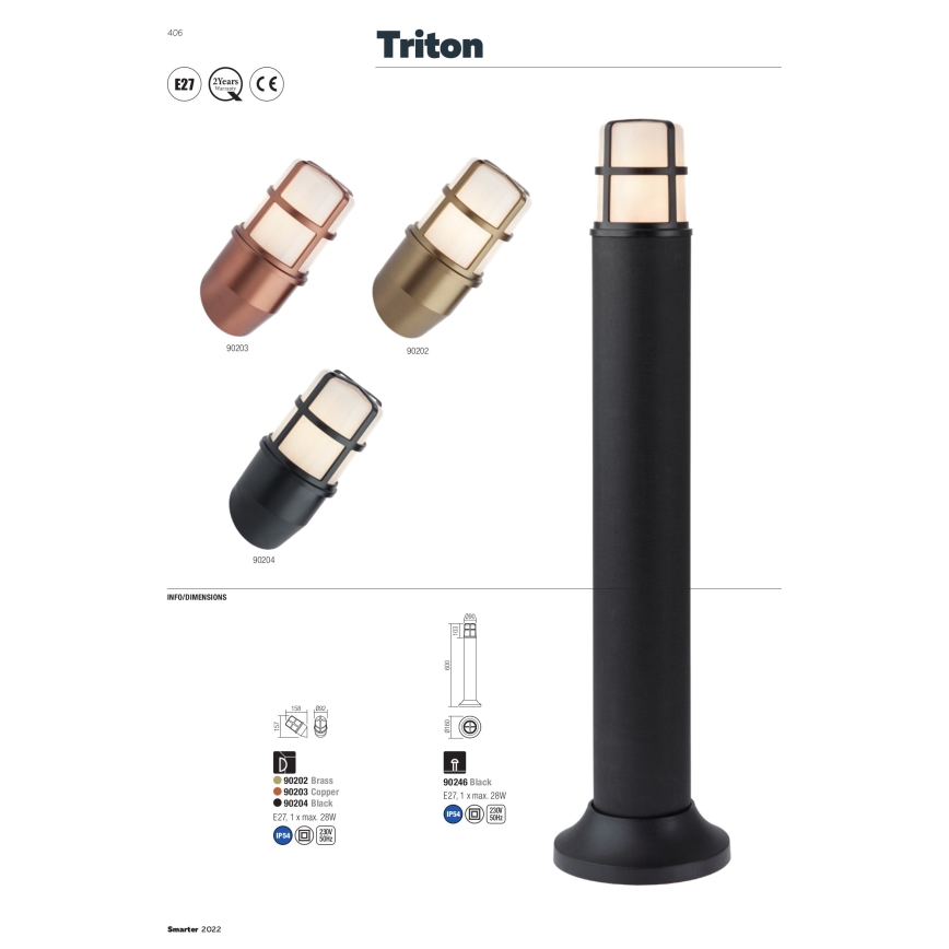 Redo 90246 - Lauko šviestuvas TRITON 1xE27/28W/230V IP54 juoda