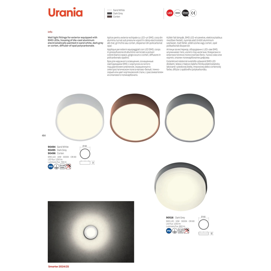 Redo 90496 - LED lubinis lauko šviestuvas URANIA LED/10W/230V diametras 16 cm 3000K IP65 ruda
