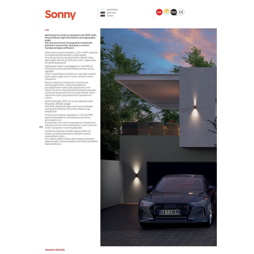 Redo 90637 - LED sieninis lauko šviestuvas SONNY 2xLED/5W/230V 2200/3000/4000K IP54 ruda