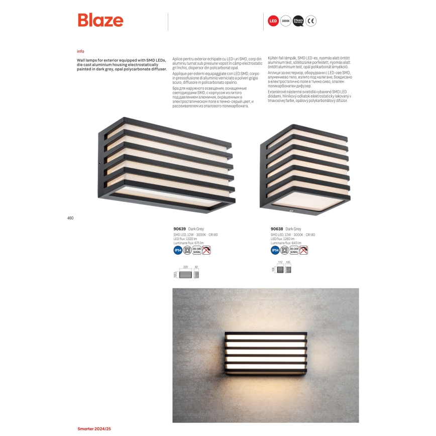 Redo 90638 - LED sieninis lauko šviestuvas BLAZE LED/12W/230V 3000K IP54 antracitas