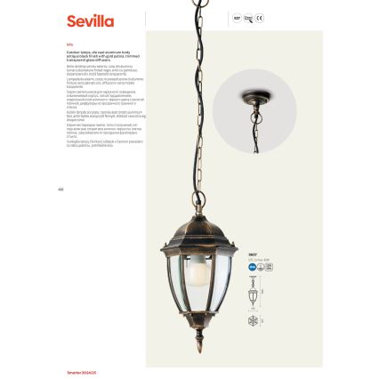 Redo 9607 - Lauko sietynas, kabinamas ant grandinės SEVILLA 1xE27/42W/230V IP44 auksas/patina