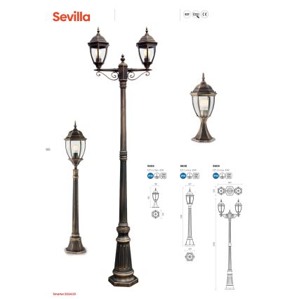 Redo 9607 - Lauko sietynas, kabinamas ant grandinės SEVILLA 1xE27/42W/230V IP44 auksas/patina