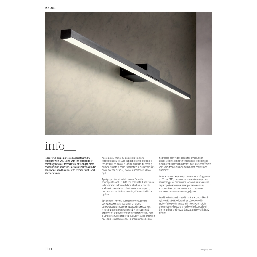 Redo01-3270 - LED vonios veidrodžio apšvietimas ASTON LED/12W/230V 60 cm CRI 90 IP44 juoda