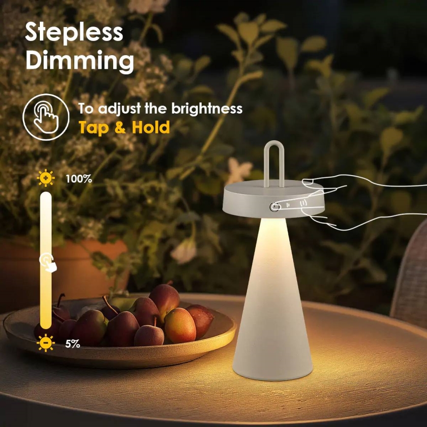 Reguliuojama lauko įkraunama jutiklinė stalinė lempa HALO LED/1,5W/3,7V 3000 mAh IP44 pilka