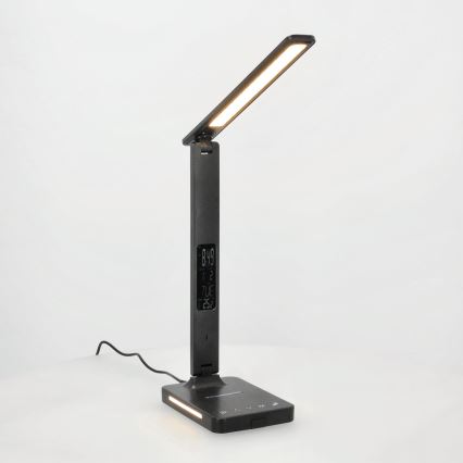 Reguliuojama LED stalinė lempa su belaidžiu įkrovimu QI, ekranas ir USB prievadas LED/7W/230V 3000-6000K juoda