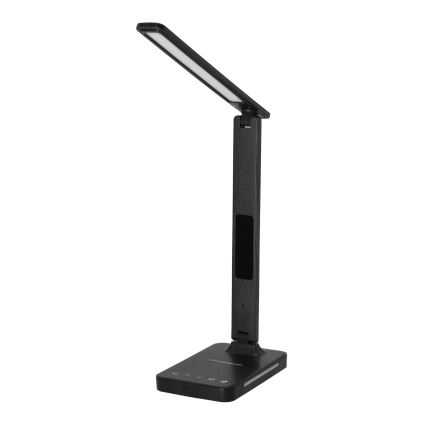 Reguliuojama LED stalinė lempa su belaidžiu įkrovimu QI, ekranas ir USB prievadas LED/7W/230V 3000-6000K juoda