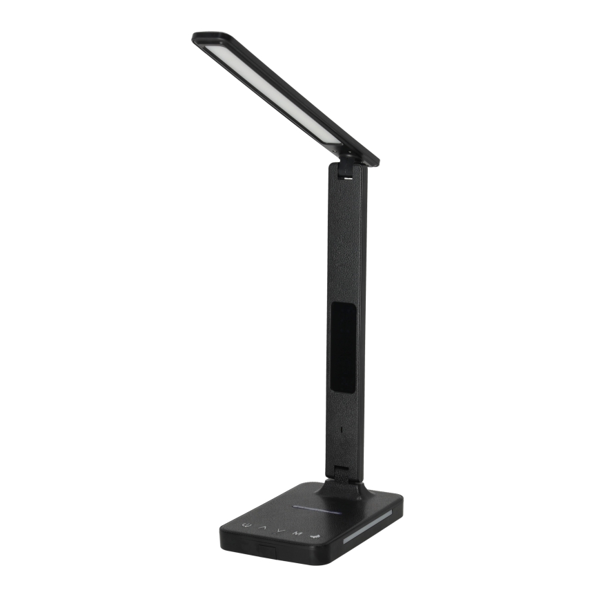 Reguliuojama LED stalinė lempa su belaidžiu įkrovimu QI, ekranas ir USB prievadas LED/7W/230V 3000-6000K juoda