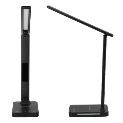 Reguliuojama LED stalinė lempa su belaidžiu įkrovimu QI, ekranas ir USB prievadas LED/7W/230V 3000-6000K juoda