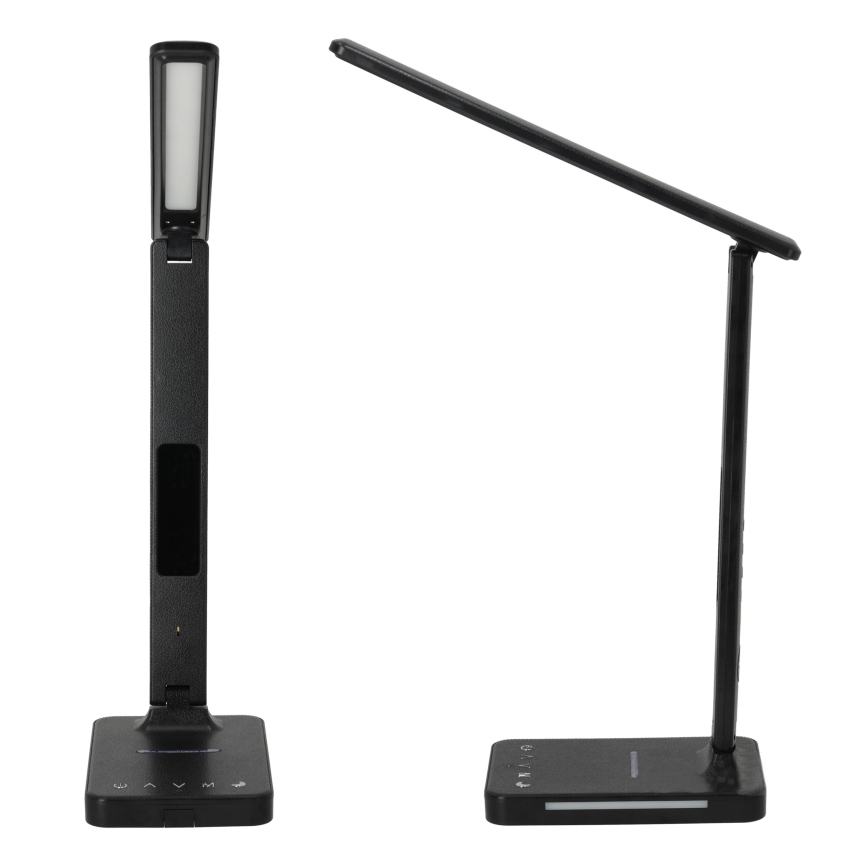 Reguliuojama LED stalinė lempa su belaidžiu įkrovimu QI, ekranas ir USB prievadas LED/7W/230V 3000-6000K juoda