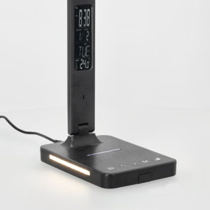 Reguliuojama LED stalinė lempa su belaidžiu įkrovimu QI, ekranas ir USB prievadas LED/7W/230V 3000-6000K juoda