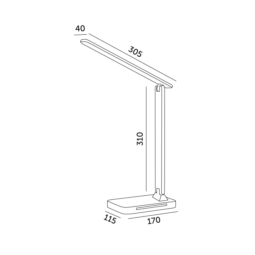 Reguliuojama LED stalinė lempa su belaidžiu įkrovimu QI, ekranas ir USB prievadas LED/7W/230V 3000-6000K juoda