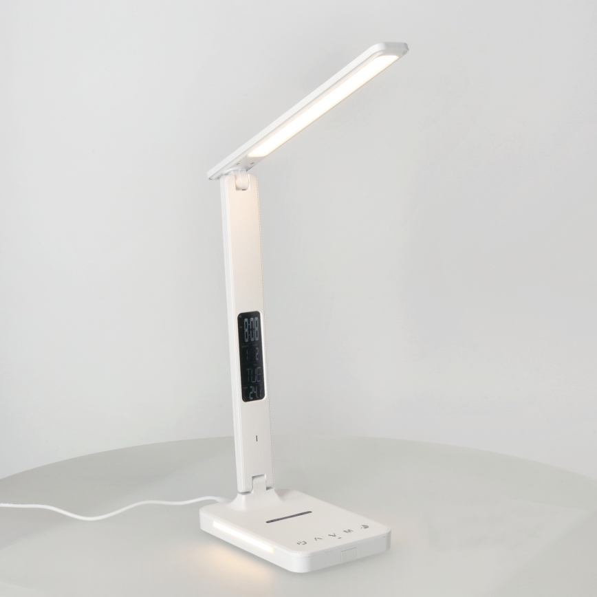 Reguliuojama LED stalinė lempa su belaidžiu įkrovimu QI, ekranas ir USB prievadas LED/7W/230V 3000-6000K balta