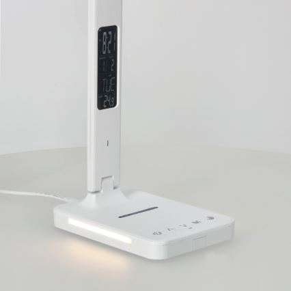 Reguliuojama LED stalinė lempa su belaidžiu įkrovimu QI, ekranas ir USB prievadas LED/7W/230V 3000-6000K balta
