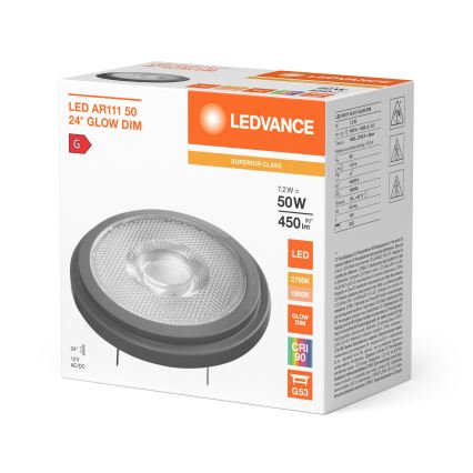 Reguliuojama LED lemputė AR111 G53/7,2W/12V 1800-2700K 24° CRI 90 - Ledvance