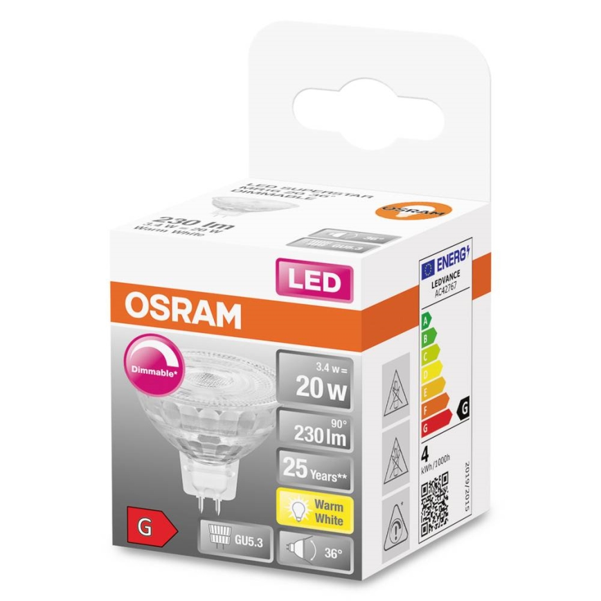 Reguliuojama LED lemputė GU5,3/3,4W/12V 2700K CRI 90 - Osram
