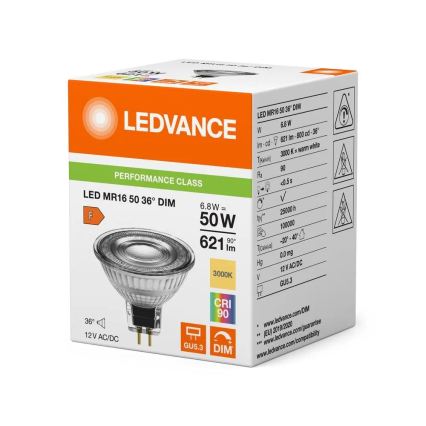 Reguliuojama LED lemputė MR16 GU5,3/6,8W/12V 3000K 36° CRI 90 - Ledvance