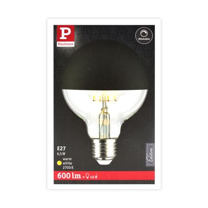 Reguliuojama LED lemputė su veidrodiniu sferiniu dangteliu GLOBE G95 E27/6,5W/230V 2700K black - Paulmann 28676