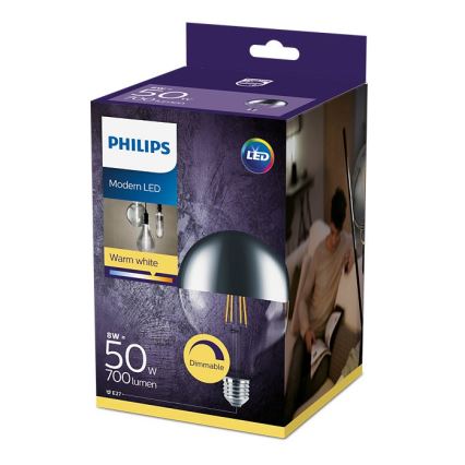 Reguliuojama LED lemputė su veidrodiniu sferiniu dangteliu MODERN Philips E27/8W/230V 2700K