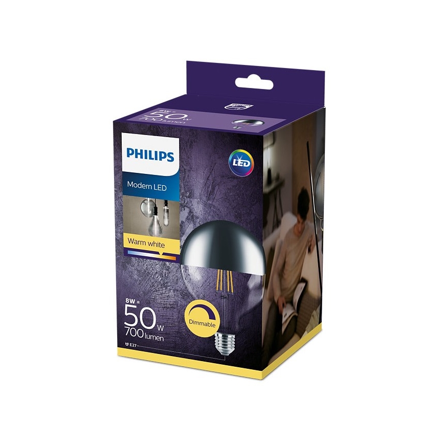 Reguliuojama LED lemputė su veidrodiniu sferiniu dangteliu MODERN Philips E27/8W/230V 2700K