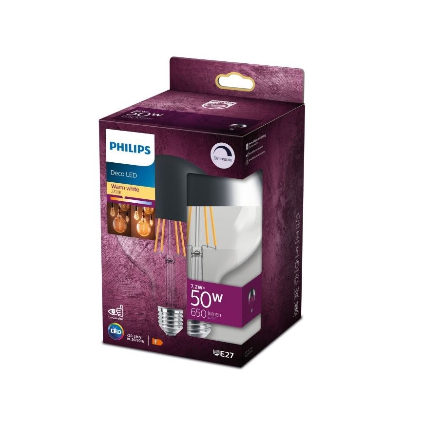 Reguliuojama LED lemputė su veidrodiniu sferiniu dangteliu Philips G125 E27/7,2W/230V 2700K
