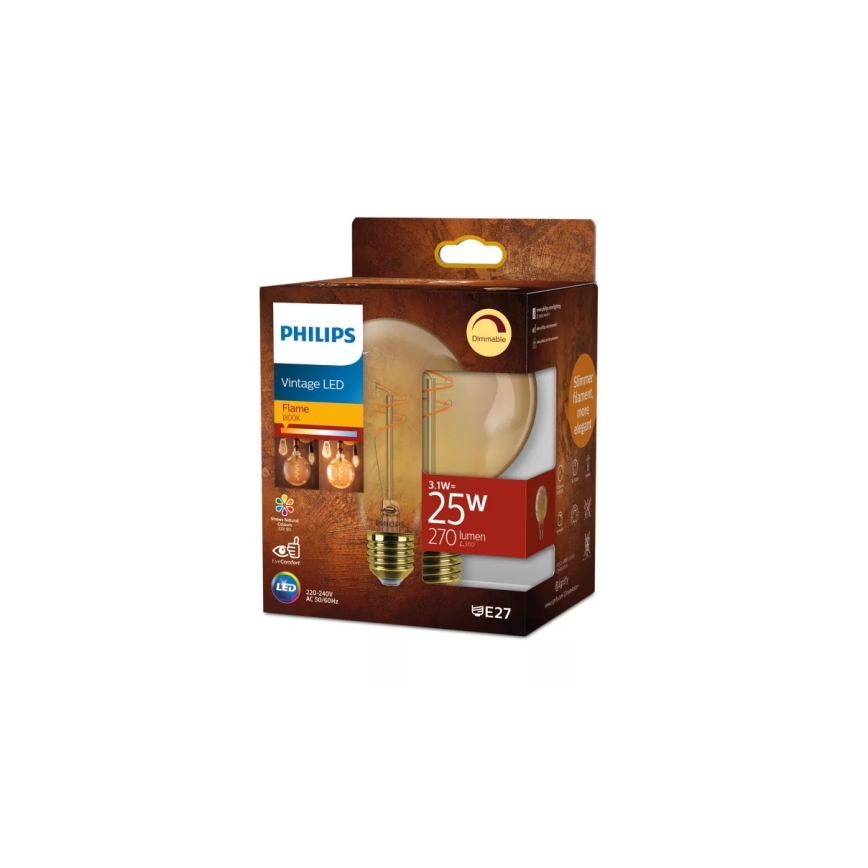 Reguliuojama LED lemputė VINTAGE Philips G95 E27/3,1W/230V 1800K
