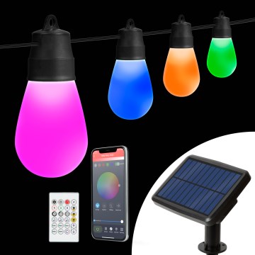 Reguliuojama LED RGBIC saulės girlianda 15xLED/1,3W/3,7V 2200 mAh 8 m IP65 juoda + nuotolinis pultas