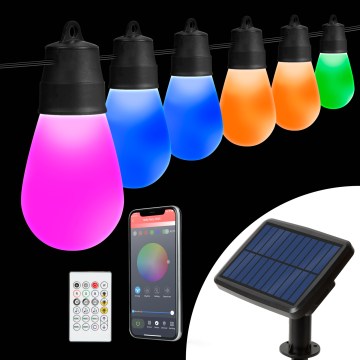 Reguliuojama LED RGBIC saulės girlianda 30xLED/1,3W/3,7/5V 2200 mAh 14,37 m IP65 juoda + nuotolinis valdymas