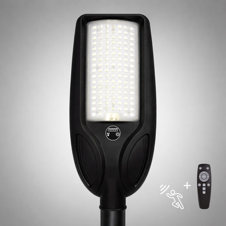 Reguliuojama LED saulės gatvės lempa su jutikliu VENICE LED/100W/3,2V 6000 mAh IP65 juoda + nuotolinis valdymas