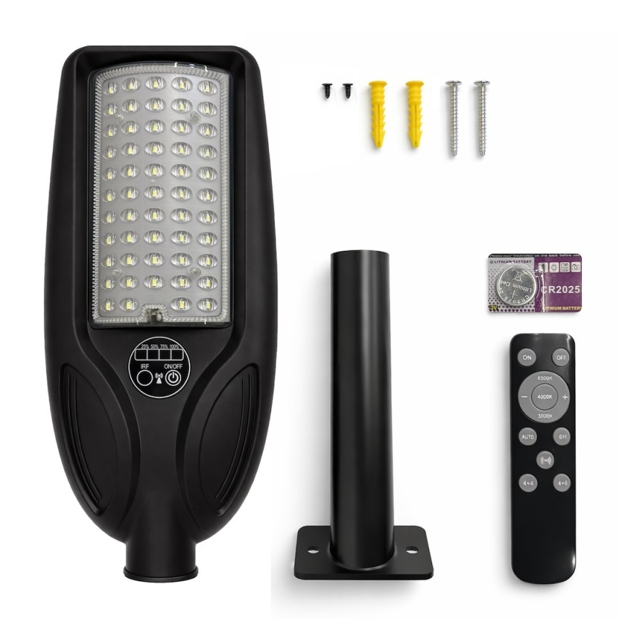 Reguliuojama LED saulės gatvės lempa su jutikliu VENICE LED/50W/3,2V 4000 mAh IP65 juoda + nuotolinis valdymas