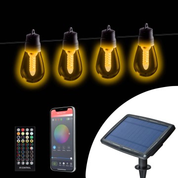 Reguliuojama LED saulės girlianda 25xLED/1,5W/3,7/5V 2700-10000K 2200 mAh 15 m IP65 juoda + nuotolinis pultas