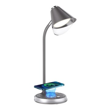 Reguliuojama LED stalinė lempa su belaidžiu įkrovimu FINCH LED/9W/12/230V pilka/blizgus chromas