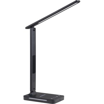 Reguliuojama LED stalinė lempa su belaidžiu įkrovimu QI, ekranas ir USB prievadas LED/7W/230V 3000-6000K juoda